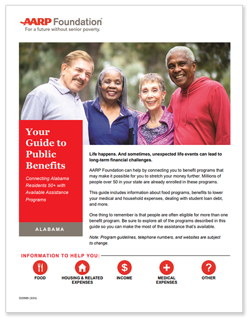 A picture of the guide to public benefits for food, housing, related expenses, income, medical expenses, and more.
