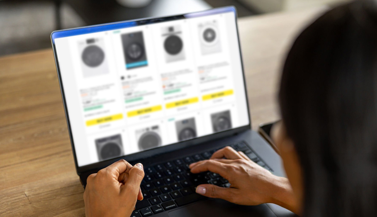 A person prepares to purchase a washing machine online, using Buy Now, Pay Later.